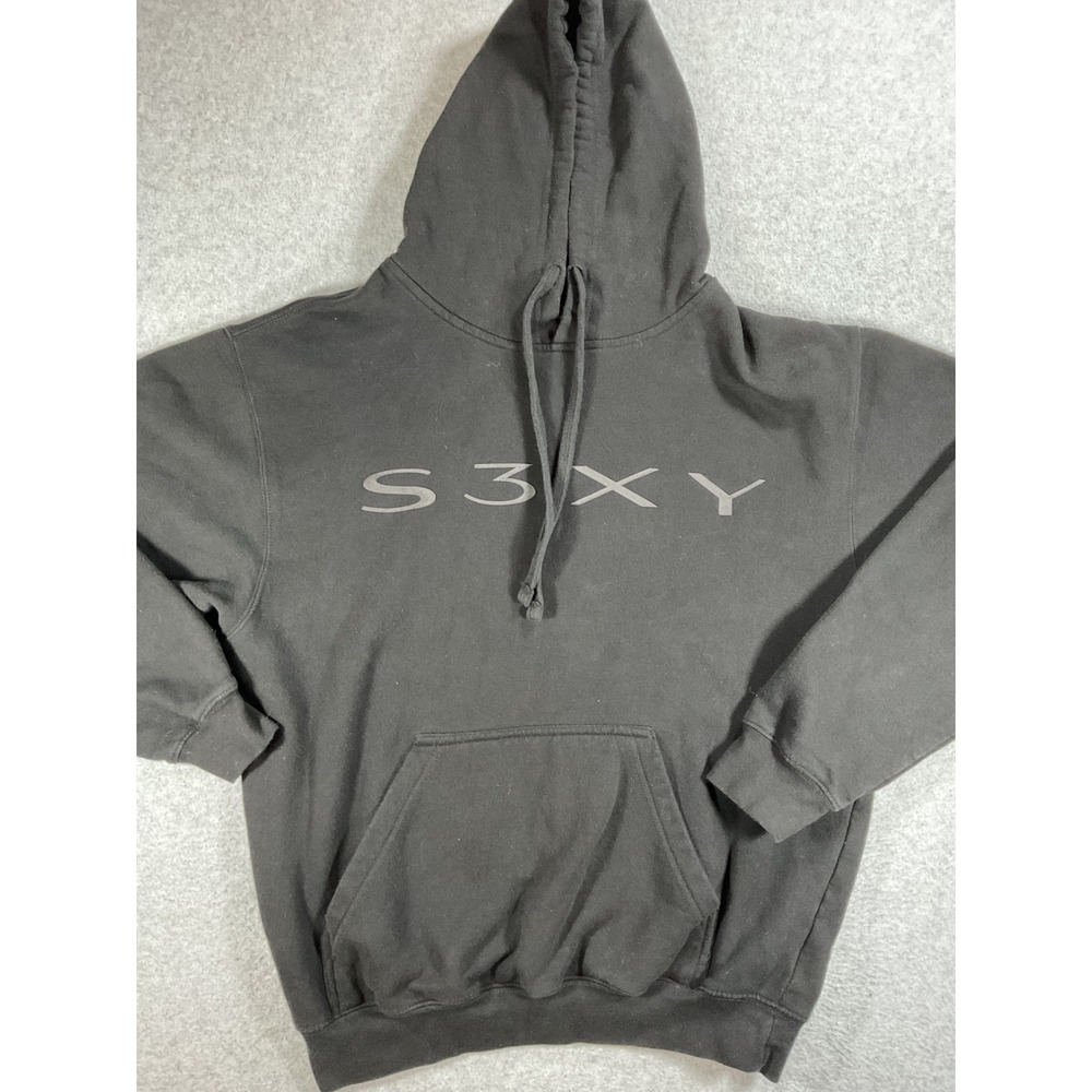 Tesla S3XY Hoodie Mens Medium Black Pullover Graphic Sweatshirt Logo Fleece 1586